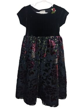 marmellata Black Velvet Bodice with Jewel-Tone Floral Skirt and Rose Pin